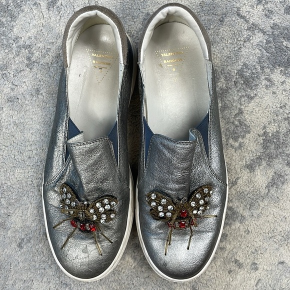 Valentina Rangoni Samurai Fashion Loafer Sneakers Metallic Silver Moth Beetle 9 - Picture 12 of 16